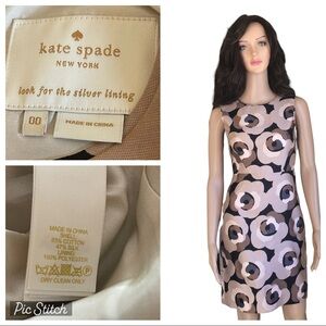 KATE SPADE Deco Rose Della Sheath Dress Cocktail Brown/black Women’s Sz 00